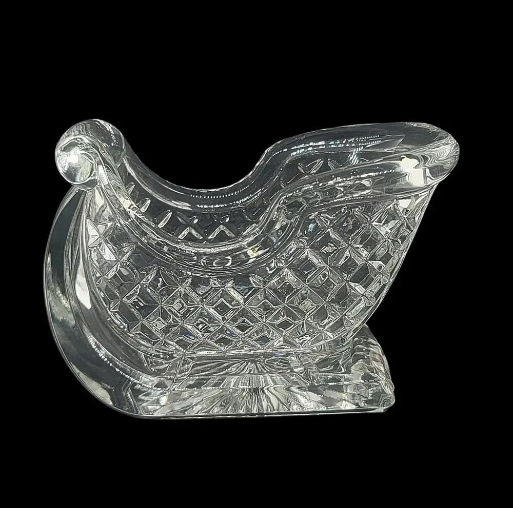 Glass 24% Lead Crystal Santa Sleigh Sled Heavy Candy Dish Centerpiece 6.5